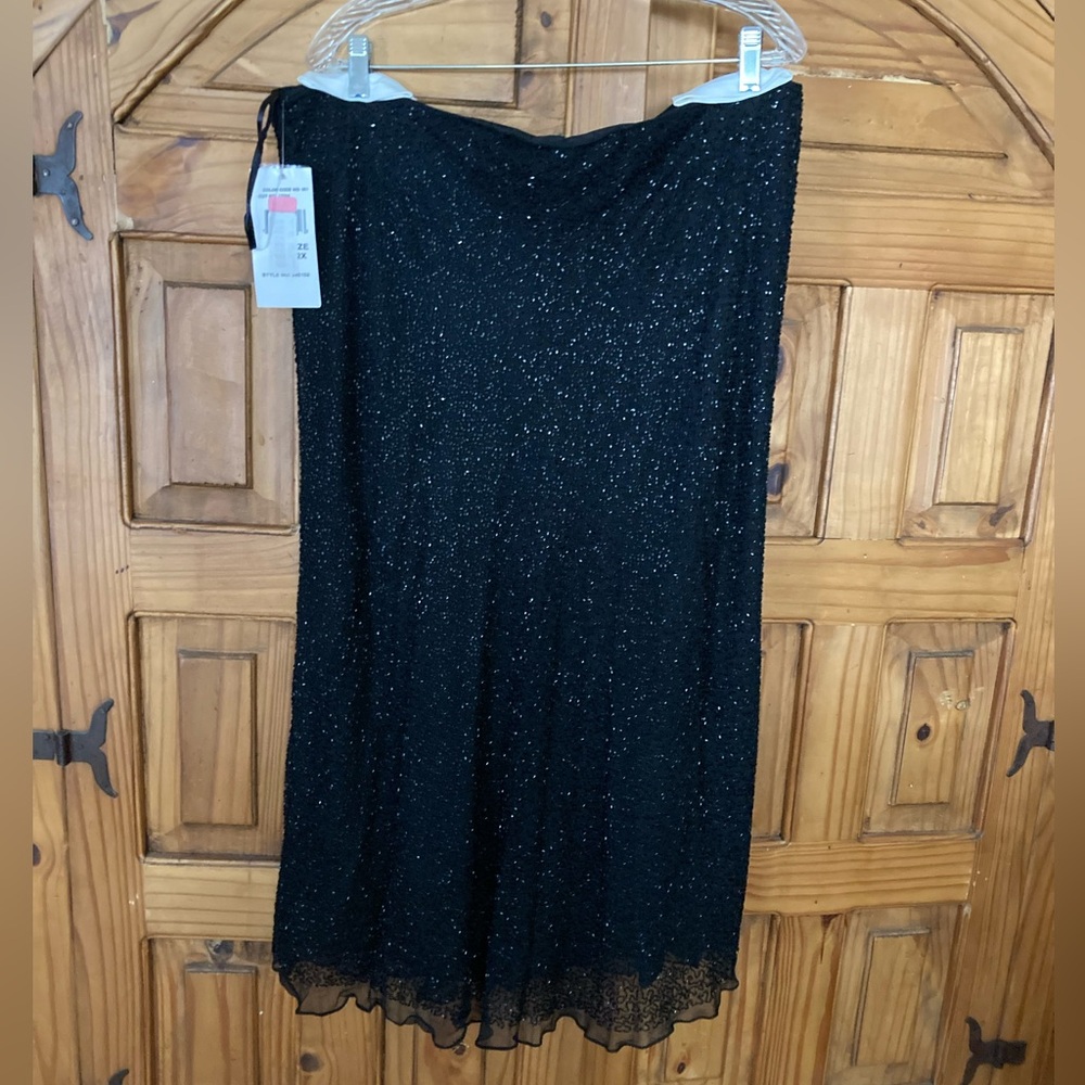 Marina By Marina Bresler Black Silk Beaded Skirt 2X NWT